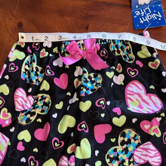 Night Life Girls XS 4/5 Black Heart Print Pajama Bottom Flannel Soft - Picture 6 of 8